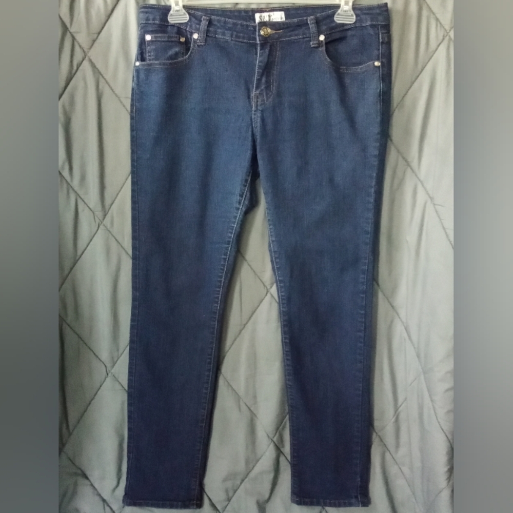 Women's Sky Bottoms Dark Wash Denim Jeans Stretchy Straight Leg Style Size 15 Jr